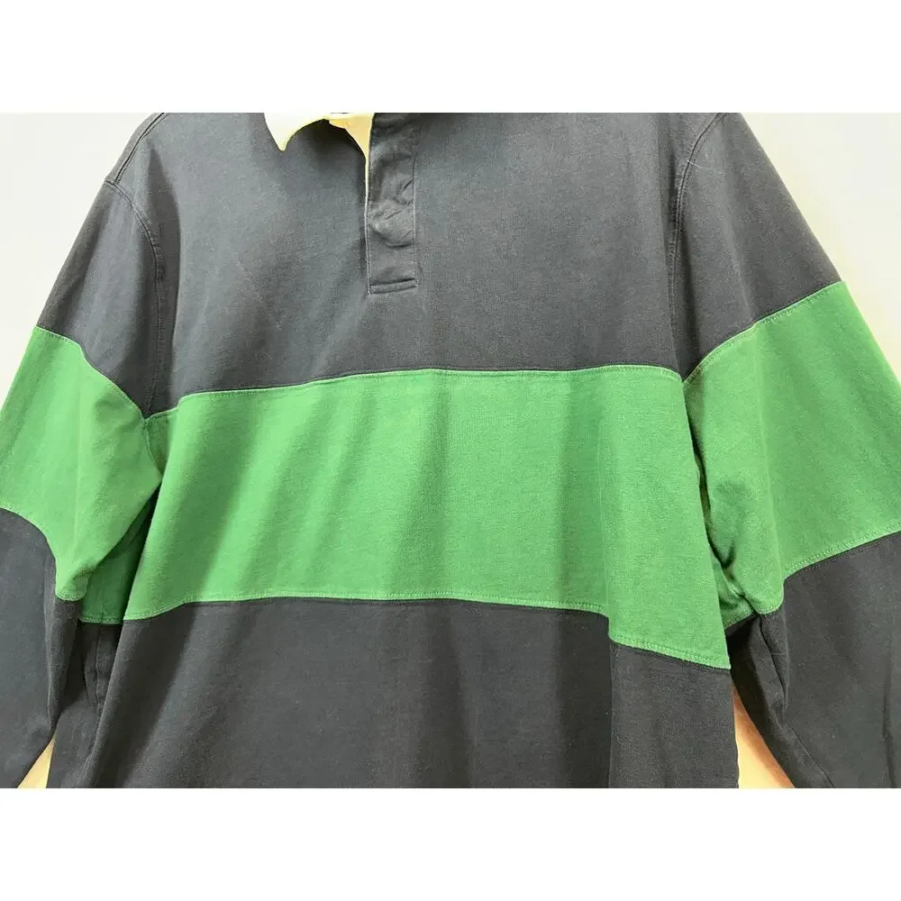 J.Crew Men's SZ XL Navy Green Long Sleeve Rugby Shirt Preppy Academia University